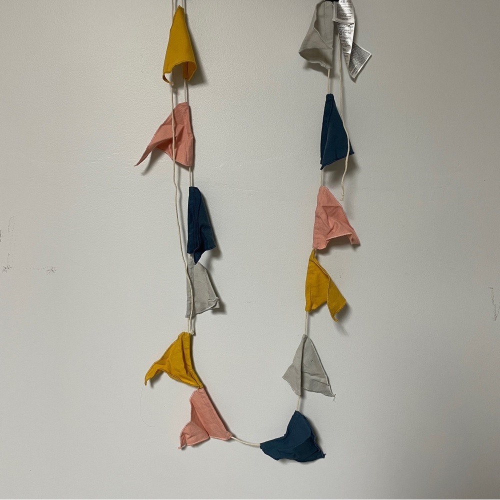 H&M Home Penant With Bunting Kids Baby Room Muted Colors Yellow Pink Blue‎ Gray - Picture 2 of 10
